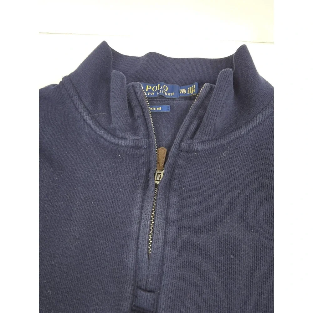 Polo Ralph Lauren Estate Rib Navy Blue Pullover Sweater‎ 1/4 Zip Mens Size 2XL